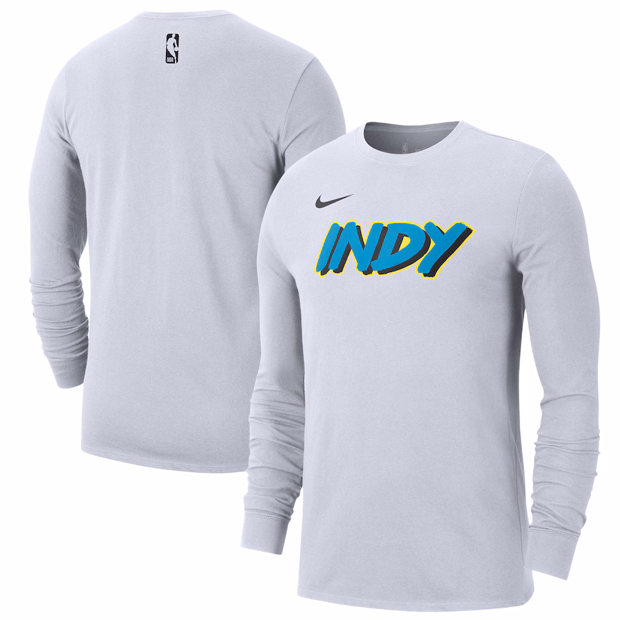 Men's Indiana Pacers Nike White 2024/25 City Edition Essential Logo Long Sleeve T-Shirt - ujerseystore