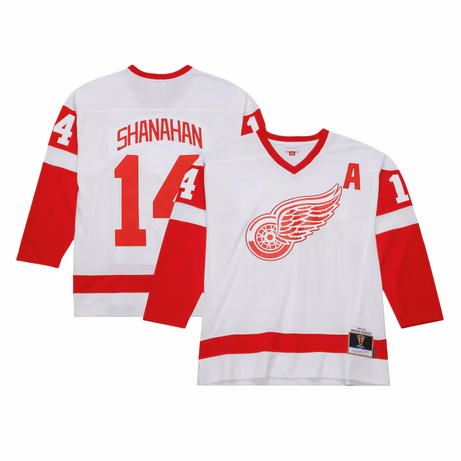 Men's Detroit Red Wings Brendan Shanahan Mitchell & Ness White 2001/02 Alternate Captain Blue Line Player Jersey - ujerseystore