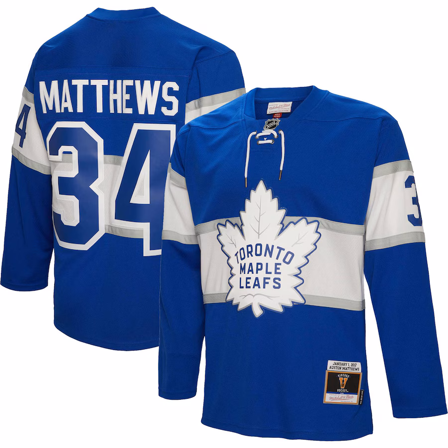 Men's Toronto Maple Leafs Auston Matthews Mitchell & Ness Blue 2017 Winter Classic Blue Line Player Jersey - ujerseystore