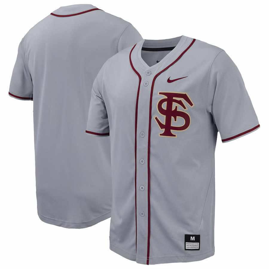 Men's Nike Gray Florida State Seminoles Replica Full-Button Baseball Jersey - ujerseystore