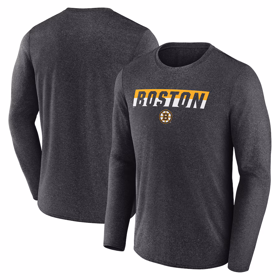 Men's Boston Bruins Fanatics Heather Charcoal Transition Long Sleeve T-Shirt - ujerseystore