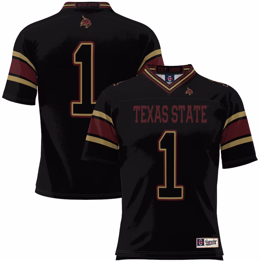 #1 Texas State Bobcats GameDay Greats Youth Endzone Football Jersey - Black - ujerseystore