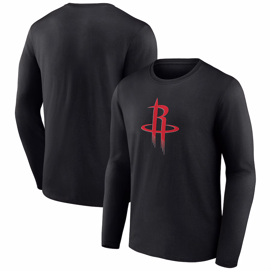Men's Houston Rockets Black Primary Logo Long Sleeve T-Shirt - ujerseystore