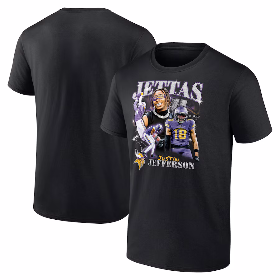 Men's Minnesota Vikings Justin Jefferson Fanatics Black Notorious Player Graphic T-Shirt - ujerseystore