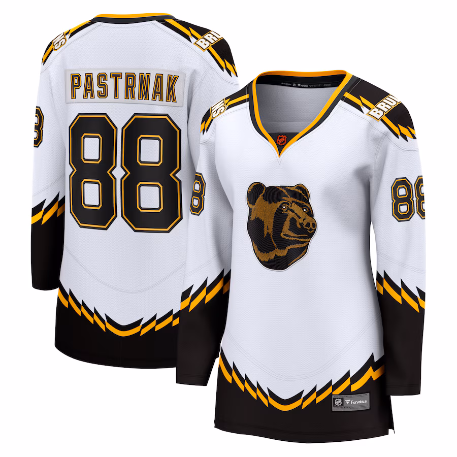 Women's Boston Bruins David Pastrnak Fanatics White Special Edition 2.0 Breakaway Player Jersey - ujerseystore