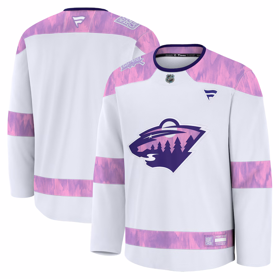 Men's Minnesota Wild Fanatics White 2024 Hockey Fights Cancer Practice Jersey - ujerseystore