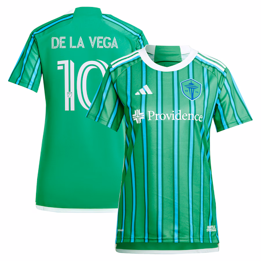 Women's Seattle Sounders FC Pedro de la Vega adidas Green 2024 The Anniversary Kit Replica Player Jersey - ujerseystore