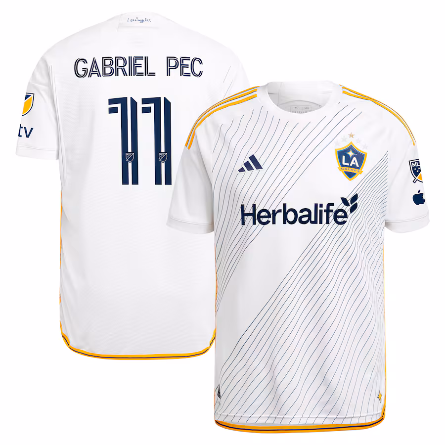 Men's LA Galaxy Gabriel Pec adidas White 2024 Angelino Kit Authentic Player Jersey - ujerseystore