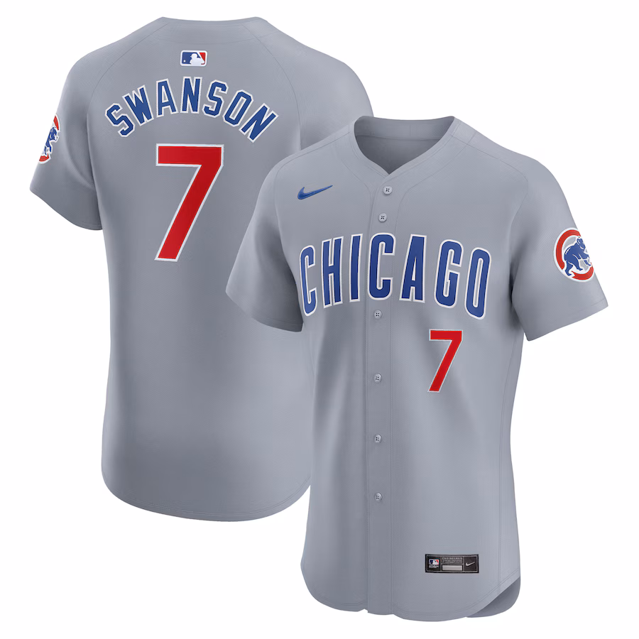 Men's Chicago Cubs Dansby Swanson Nike Gray Road Elite Player Jersey - ujerseystore
