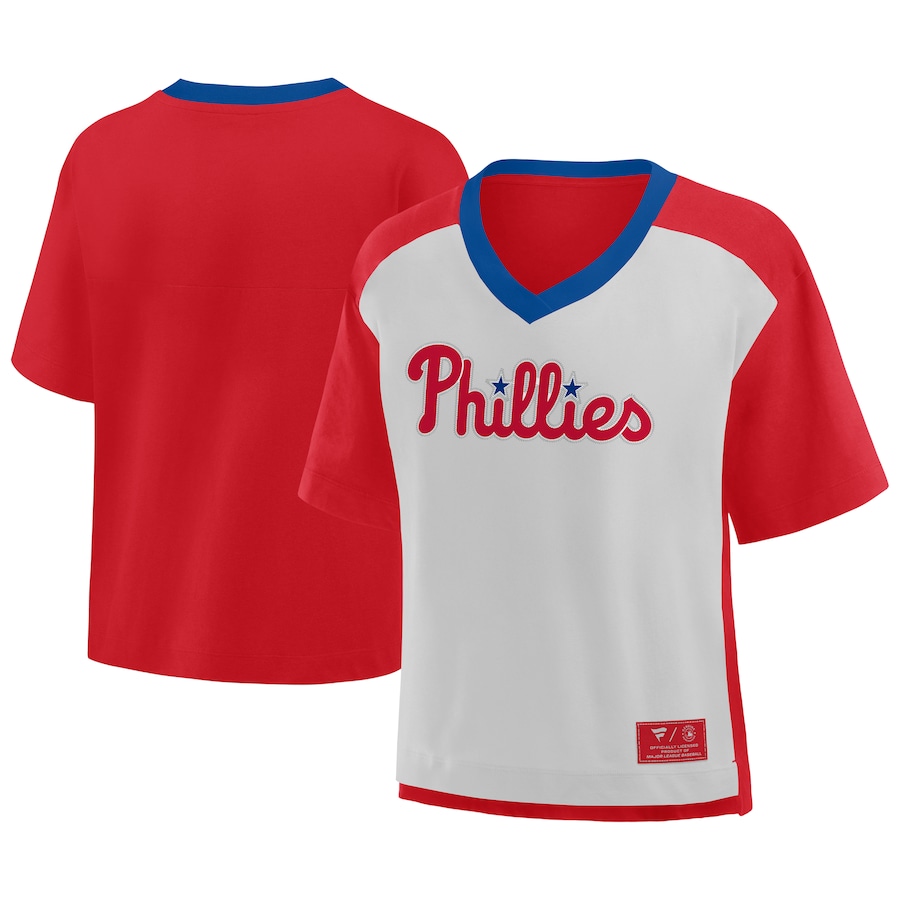 Men's Philadelphia Phillies Fanatics Red/Graphite Oversized Race To Win V-Neck T-Shirt - ujerseystore