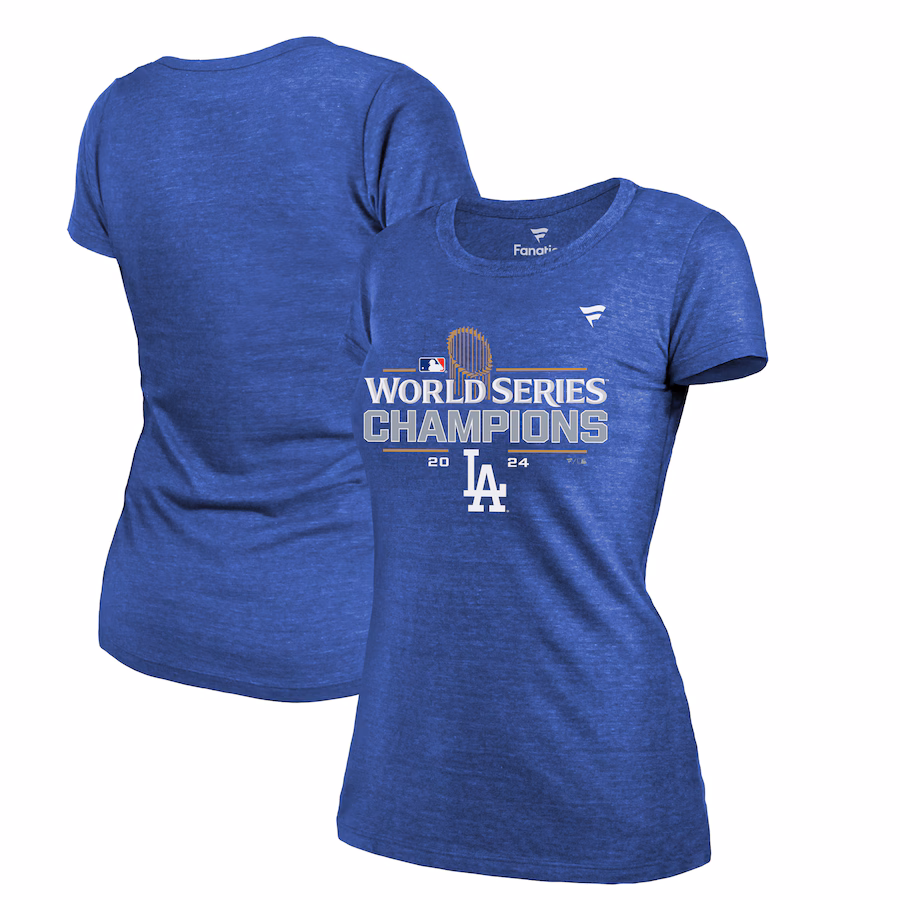 Women's Los Angeles Dodgers Fanatics Royal 2024 World Series Champions Locker Room Tri-Blend T-Shirt - ujerseystore