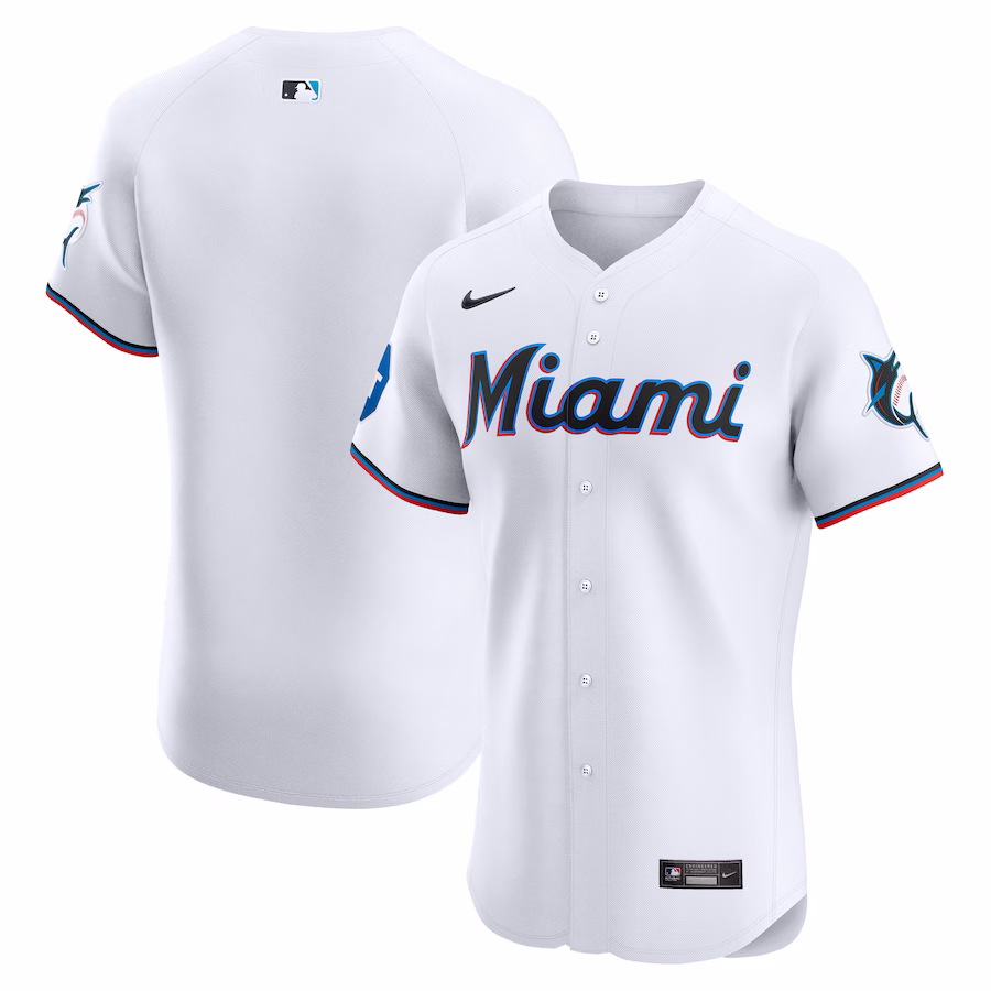 Men's Miami Marlins Nike White Home Elite Patch Jersey - ujerseystore