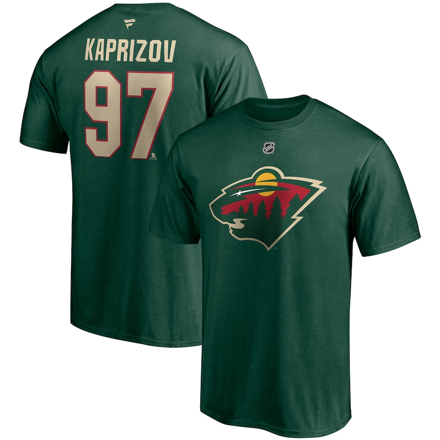 Men's Minnesota Wild Kirill Kaprizov Fanatics Green Authentic Stack Name & Number T-Shirt - ujerseystore
