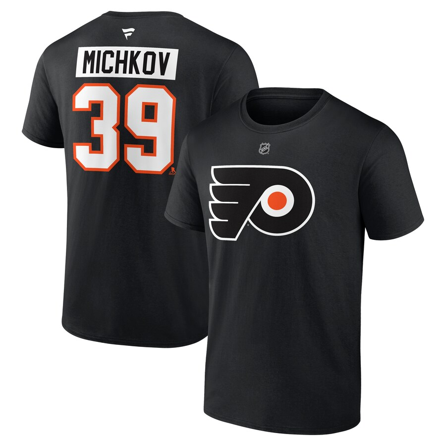 Men's Philadelphia Flyers Matvei Michkov Fanatics Black Authentic Stack Name & Number T-Shirt - ujerseystore