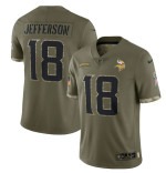 Men's Minnesota Vikings #18 Justin Jefferson 2022 Olive Salute To Service Limited Stitched Jersey - ujerseystore