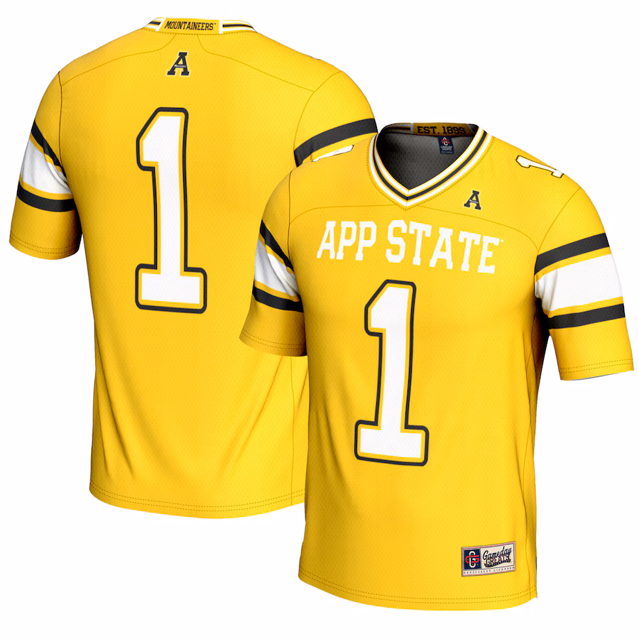 Men's GameDay Greats #1 Gold Appalachian State Mountaineers Endzone Football Jersey - ujerseystore