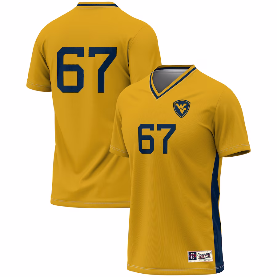 #67 West Virginia Mountaineers GameDay Greats Youth Lightweight Women's Soccer Fashion Jersey - Gold - ujerseystore