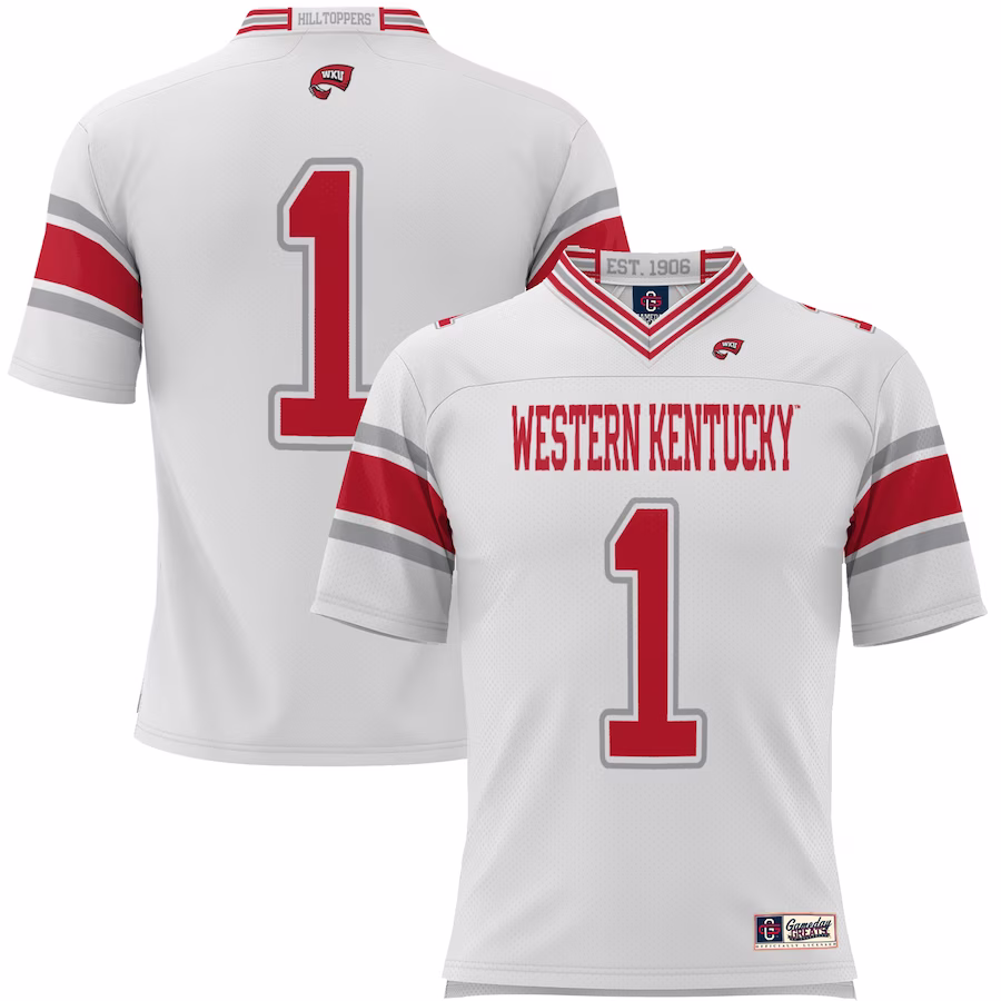 #1 Western Kentucky Hilltoppers GameDay Greats Youth Endzone Football Jersey - White - ujerseystore