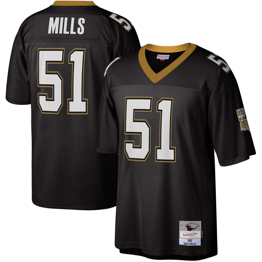 Men's New Orleans Saints Sam Mills Mitchell & Ness Black Legacy Replica Jersey - ujerseystore