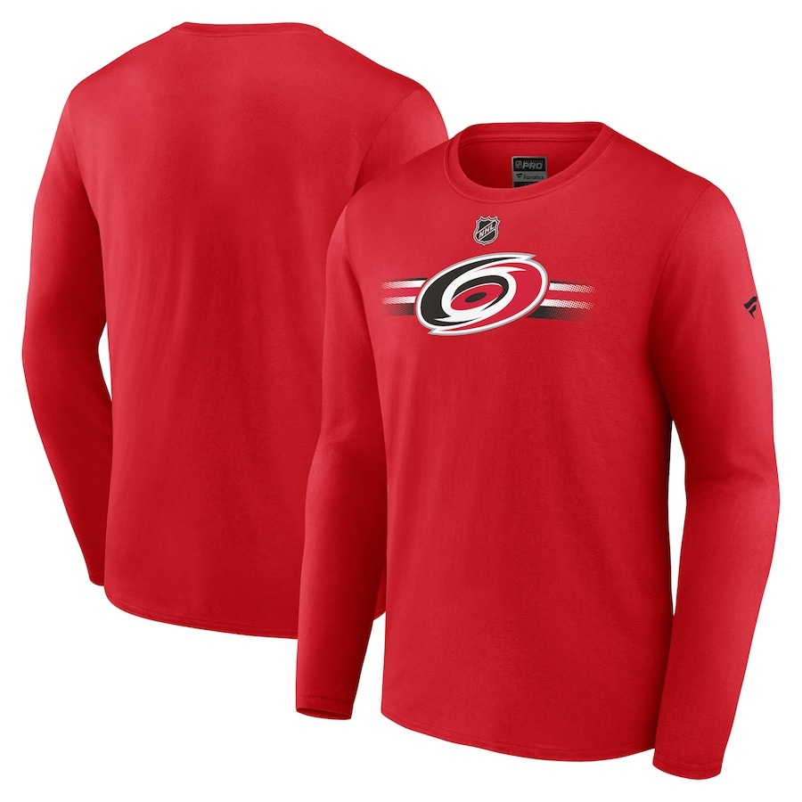 Men's Carolina Hurricanes Fanatics Red Authentic Pro Secondary Long Sleeve T-Shirt - ujerseystore