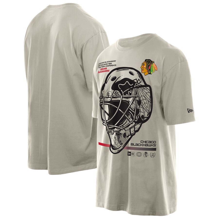 Men's Chicago Blackhawks New Era Tan Goalie Mask T-Shirt - ujerseystore