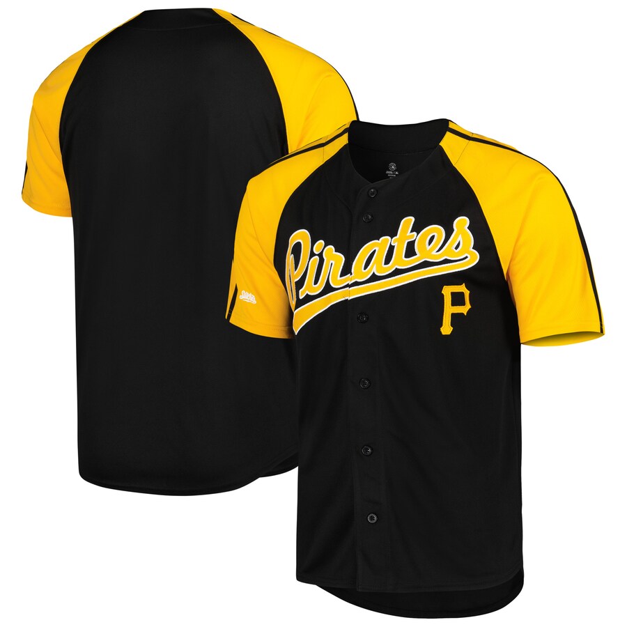 Men's Pittsburgh Pirates Stitches Black Button-Down Raglan Fashion Jersey - ujerseystore
