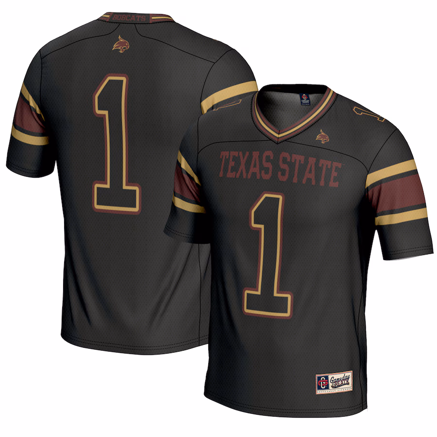 Youth GameDay Greats #1 Black Texas State Bobcats Endzone Football Jersey - ujerseystore