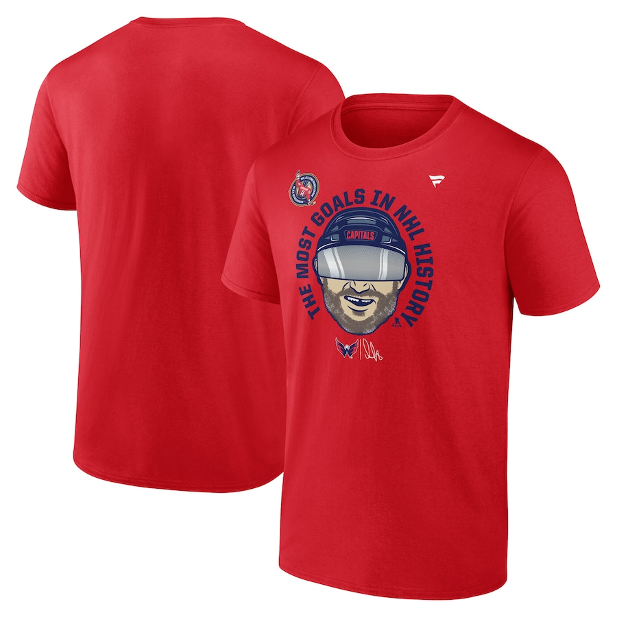 Men's Washington Capitals Alexander Ovechkin Fanatics Athletic Red NHL All-Time Leading Goal Scorer Caricature T-Shirt - ujerseystore