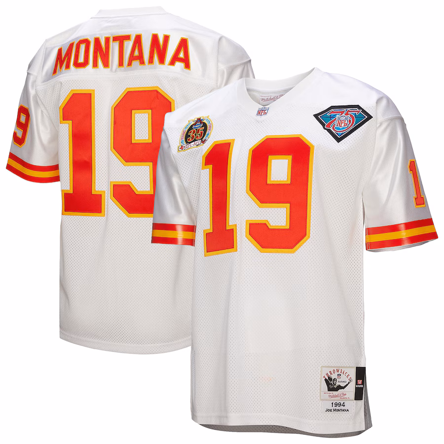 Men's Kansas City Chiefs 1994 Joe Montana Mitchell & Ness White Authentic Throwback Retired Player Jersey - ujerseystore