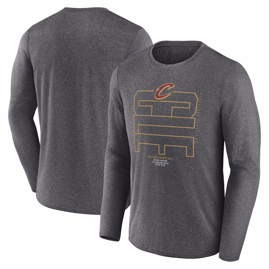 Men's Cleveland Cavaliers  Fanatics Heather Charcoal Game Point Long Sleeve T-Shirt - ujerseystore