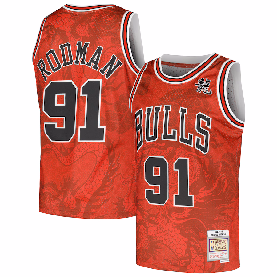 Men's Chicago Bulls Dennis Rodman Mitchell & Ness Red 1997/98 Hardwood Classics Asian Heritage 6.0 Swingman Throwback Player Jersey - ujerseystore