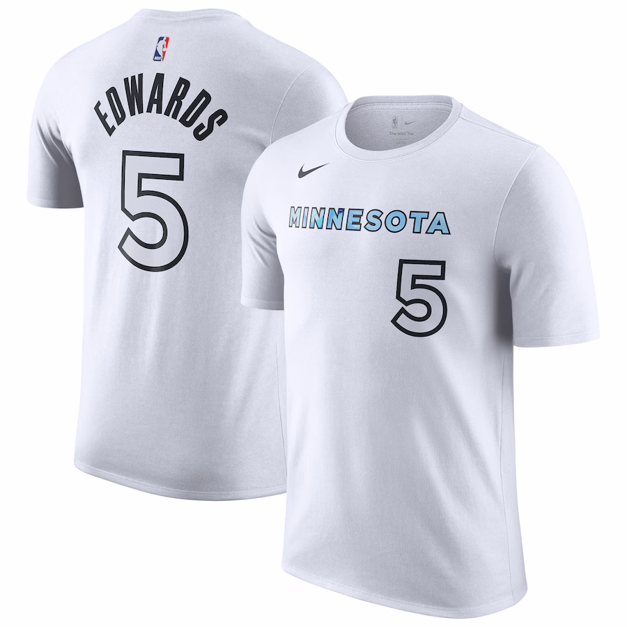Men's Minnesota Timberwolves Anthony Edwards Nike White 2024/25 City Edition Name & Number T-Shirt - ujerseystore