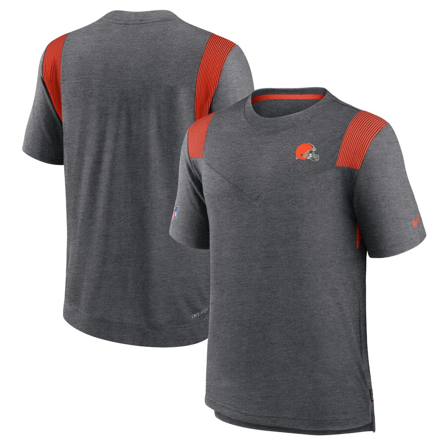 Men's Cleveland Browns Nike Heather Charcoal Sideline Tonal Logo Performance Player T-Shirt - ujerseystore