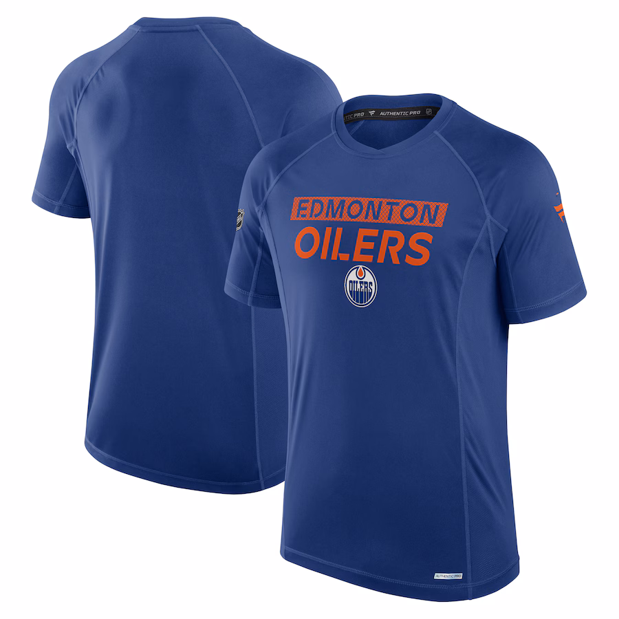Men's Edmonton Oilers Fanatics Blue Authentic Pro Rink Tech T-Shirt - ujerseystore