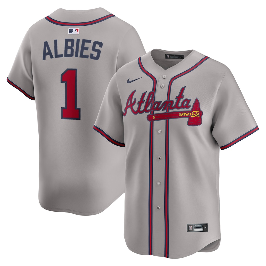 Men's Atlanta Braves Ozzie Albies Nike Gray Road Limited Player Jersey - ujerseystore
