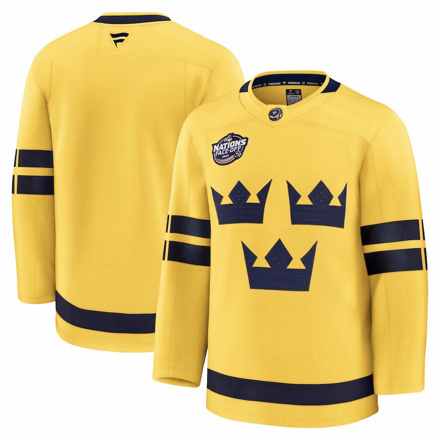 Men's Sweden Fanatics Yellow 2025 4 Nations Face-Off Premium Jersey - ujerseystore