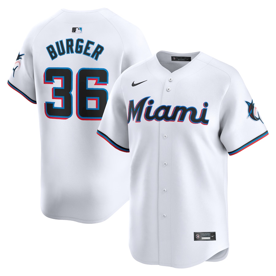 Men's Miami Marlins Jake Burger Nike White Home Limited Player Jersey - ujerseystore
