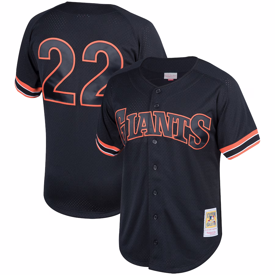 Men's San Francisco Giants Will Clark Mitchell & Ness Black Cooperstown Collection Mesh Batting Practice Button-Up Jersey - ujerseystore
