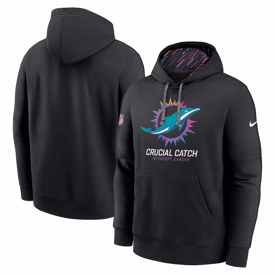 Men's Miami Dolphins Nike Black 2024 NFL Crucial Catch Club Pullover Hoodie - ujerseystore