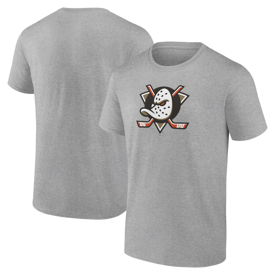 Men's Anaheim Ducks Heather Gray Primary Logo T-Shirt - ujerseystore