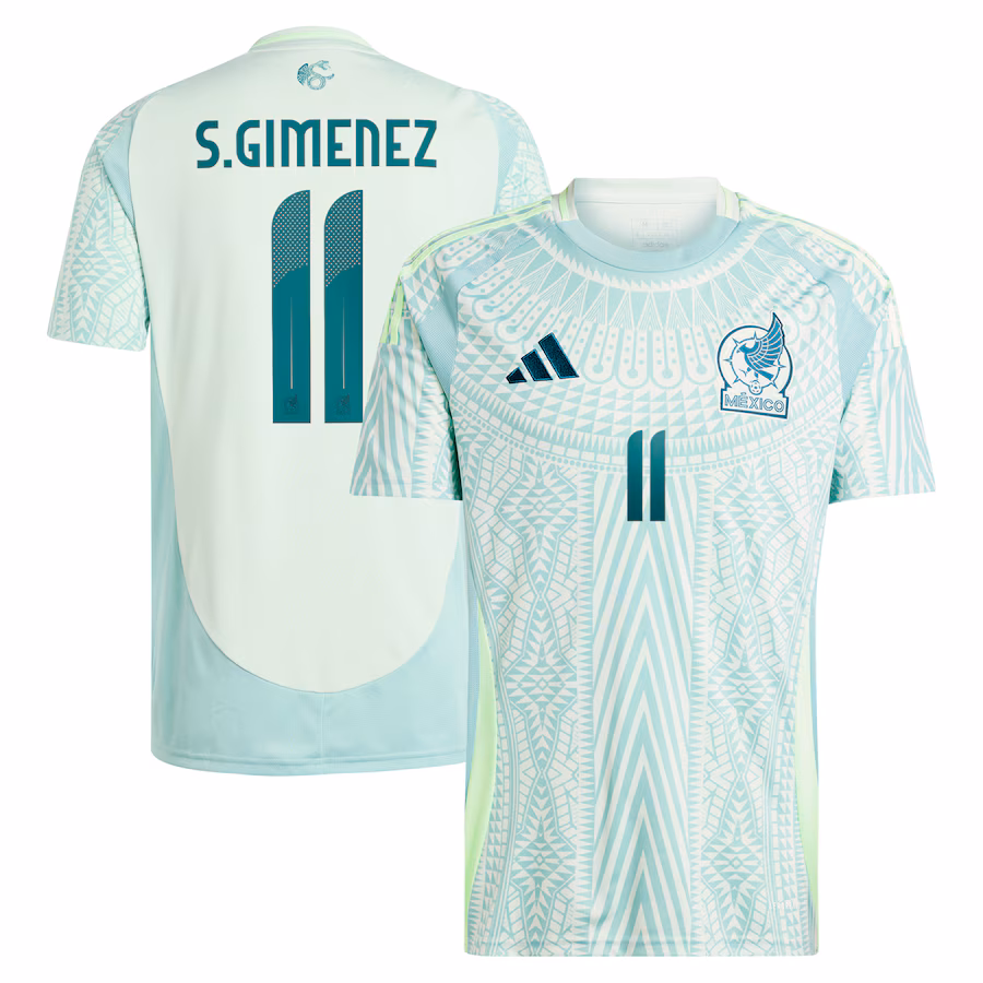 Men's Mexico National Team Santiago Giménez adidas Green 2024 Away Replica Player Jersey - ujerseystore
