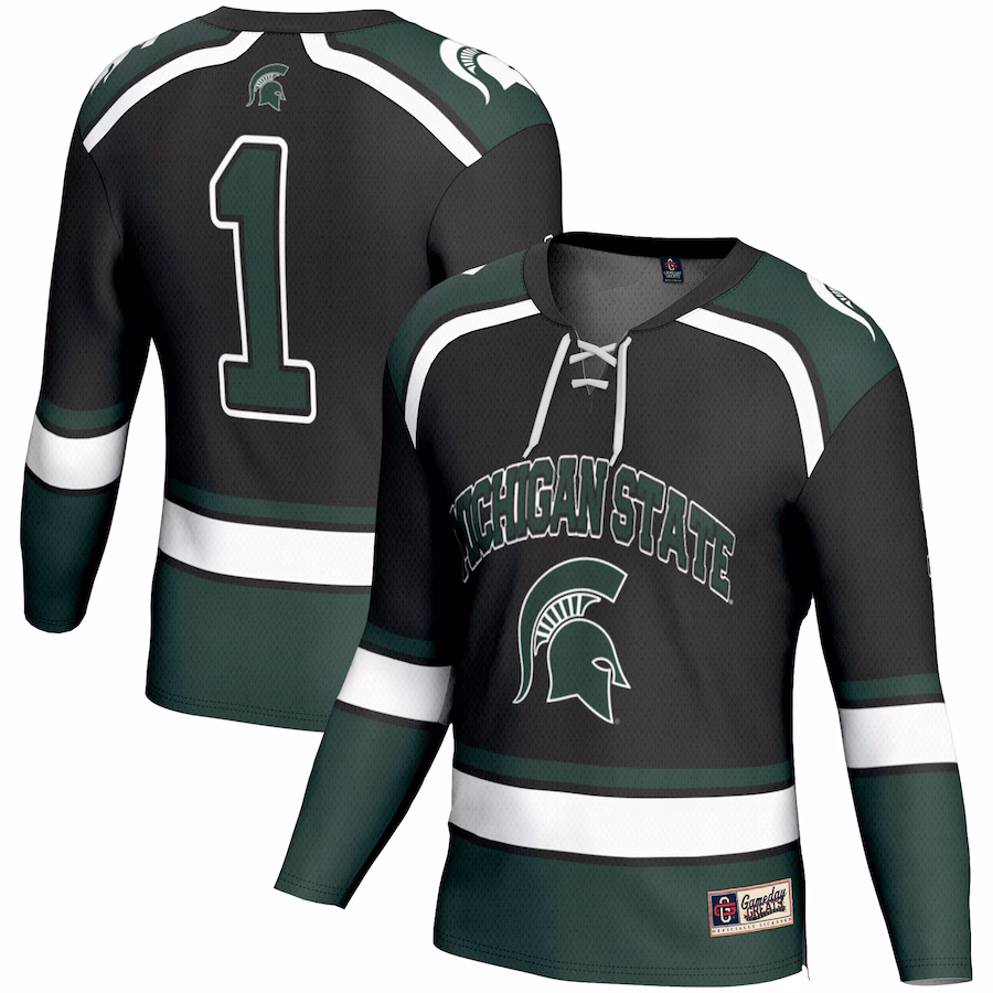 Men's GameDay Greats #1 Black Michigan State Spartans Hockey Jersey - ujerseystore