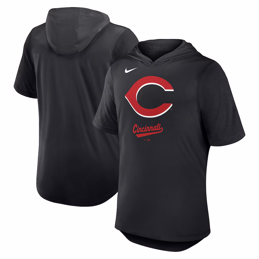 Men's Cincinnati Reds Nike Black Tri-Blend Hoodie T-Shirt - ujerseystore