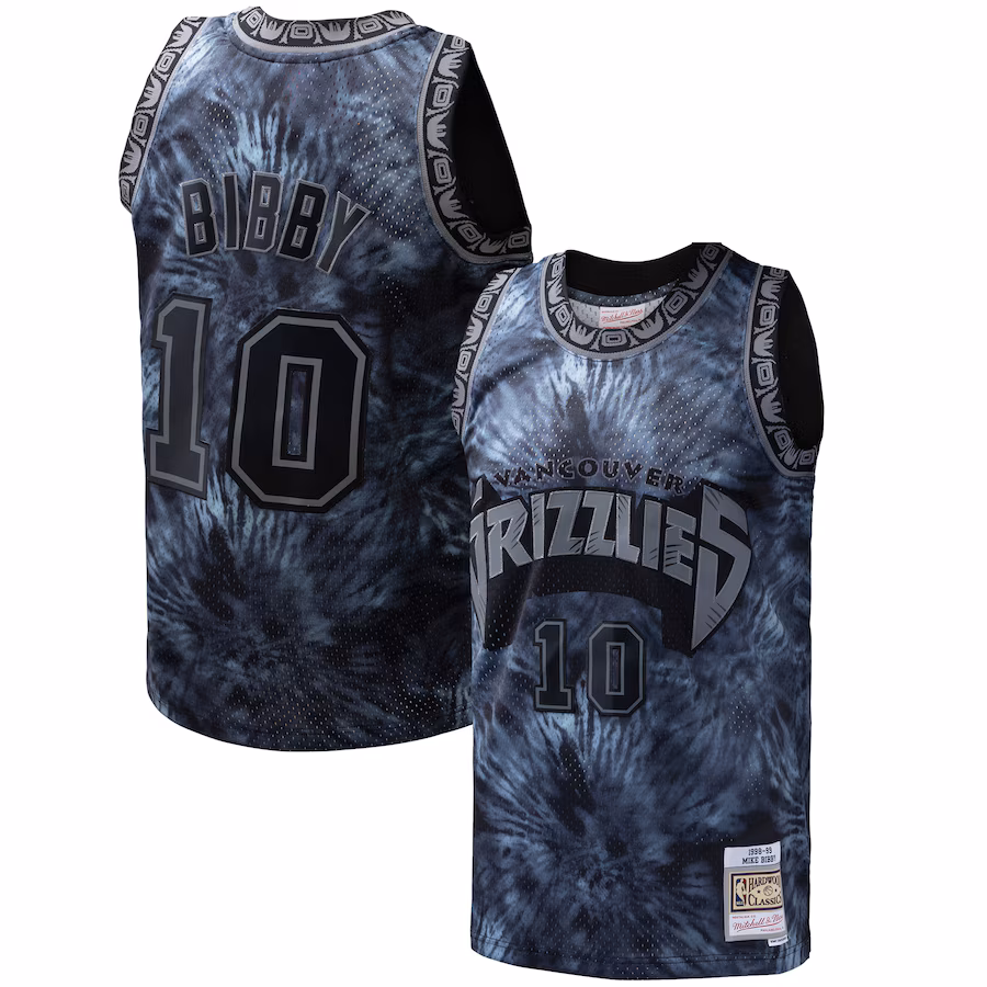Men's Vancouver Grizzlies Mike Bibby Mitchell & Ness Black Hardwood Classics 1998/99 Tie-Dye Swingman Jersey - ujerseystore