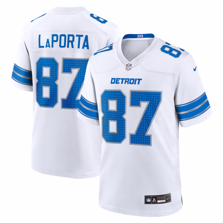 Men's Detroit Lions Sam LaPorta Nike White White Game Jersey - ujerseystore