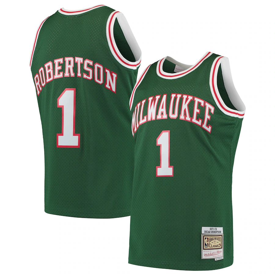 Men's Milwaukee Bucks Oscar Robertson Mitchell & Ness Green 1971/72 Hardwood Classics Swingman Jersey - ujerseystore