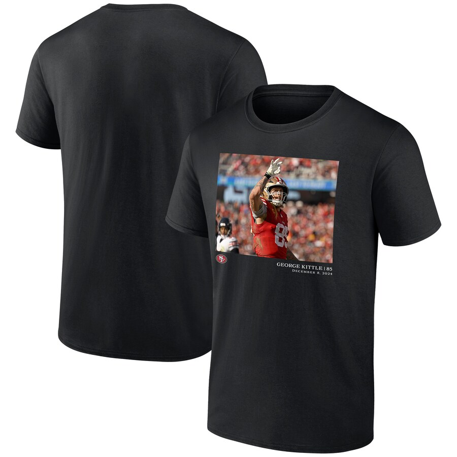 Men's San Francisco 49ers George Kittle Black NFL Flash Features Week 14 T-Shirt - ujerseystore
