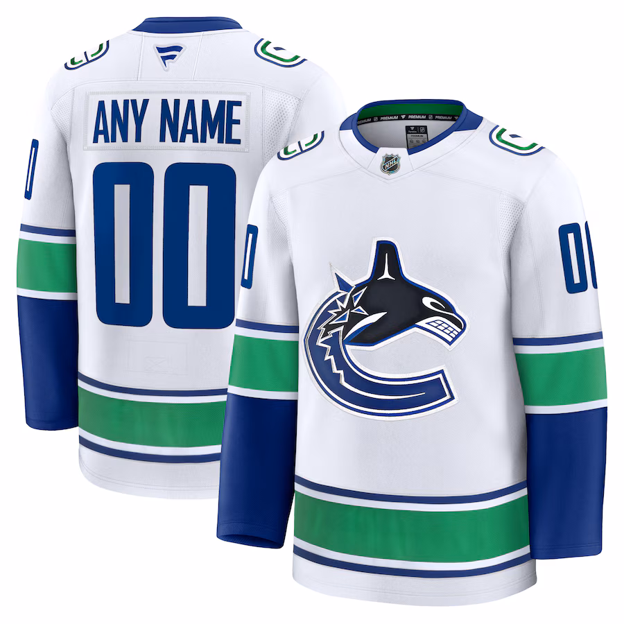 Men's Vancouver Canucks Fanatics White Away Premium Custom Jersey - ujerseystore