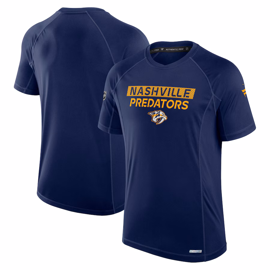 Men's Nashville Predators Fanatics Navy Authentic Pro Rink Tech T-Shirt - ujerseystore