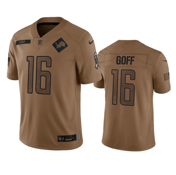 Men's Detroit Lions #16 Jared Goff 2023 Brown Salute To Service Limited Football Stitched Jersey - ujerseystore